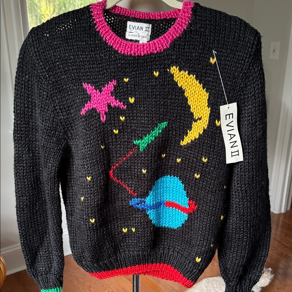 NWT Vintage handknit Sweater with Cosmic design! Deadstock!